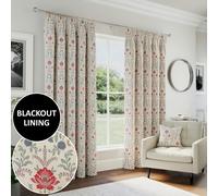 Enhanced Living Red 100% Blackout Floral Thermal Pair of Curtains Tape Top Header Curtains for Living Rooms and Bedrooms - 90" (229cm) Width x 108" (274cm) Drop