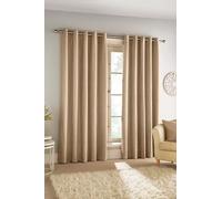 Enhanced Living Savoy Natural Sand Velvet Chenille 100% Blackout Thermal Eyelet Curtains - 90 x 90 inch (229 x 229cm) for Living Room/Bedroom
