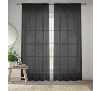 Enhanced Living Sheer Black Plain Woven Voile Slot Top Curtain Panel Pair (57X54") 145X137Cm