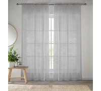 Enhanced Living Silver Voile Curtains for Living Room Panel Pair - 57 Wide x 48 Drop - Plain Woven Slot Top Sheer Curtains (57"x48") 145x122cm