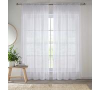 Enhanced Living Sheer White Plain Woven Voile Slot Top Curtain Panel Pair (55X60") 145X152Cm