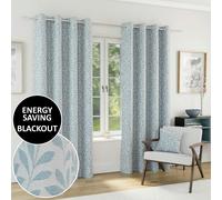 Enhanced Living Sherwood Blackout Jacquard Leaf Eyelet Curtains 168x229cm Blue