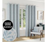 Enhanced Living Sherwood Ice Blue Jaquard Leaf Design Eyelet 100% Blackout Curtains 90 x 72 inch (229x183cm) Thermal Noise Reducing Eyelet Curtains for Bedroom and Living Room