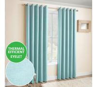 Enhanced Living Sky Blue Plain Textured Thermal Room Darkening Energy Saving Pair of Curtains For Bedroom & Living Room - 46" (117cm) Width x 54" (137cm) Drop