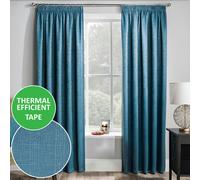 Enhanced Living Teal Plain Thermal Room Darkening Energy Saving Tape Top Curtains For Living Rooms & Bedrooms - 66" (168cm) Width x 90" (229cm) Drop
