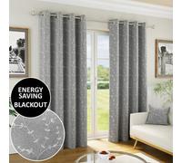 Enhanced Living Tivoli 100% Blackout Thermal Grey Floral Embroidery Curtains with Eyelet Header (PAIR) - 66x90 inch (168x229cm), Grey