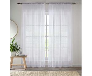 Enhanced Living Tyrone White Plain Woven Voile Slot Top Curtain Panel Pair 59''x 81'' 150x206cm