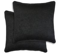 Pair of Vogue Textured Double Sided Zip Opening Piped Edge Cushion Covers - 43x43cm - Cases Only Enhanced Living Black 43cm x 43cm