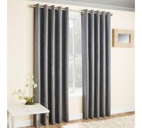 Enhanced Living Grey Plain Textured Thermal Room Darkening Energy Saving Pair of Curtains For Bedroom & Living Room - 90" (229cm) Width x 108" (274cm) Drop
