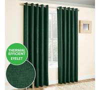 Enhanced Living Vogue Plain Textured Thermal Room Darkening Energy Saving Pair of Curtains For Bedroom & Living Room - Green - 46" (117cm) Width x 54" (137cm) Drop