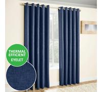 Enhanced Living Vogue Plain Textured Thermal Room Darkening Energy Saving Pair of Curtains For Bedroom & Living Room - Navy - 90" (229cm) Width x 108" (274cm) Drop