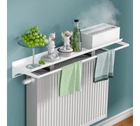 Enhanced White Radiator Cover with Towel Rack 14cm Deep Easy-Mount Aluminum Radiator Shield 150cm/59.1in Wall-Mounted Shelf for Home Decor