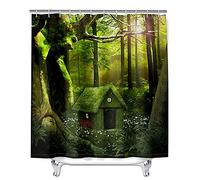 Enhome Shower Curtain 3D Green Forest Magic Forest Mildewproof Waterproof Durable Decorative Curtains Polyester Fabric with 12 Hooks, Privacy Protection for Bathroom (180x200cm,Tree House)