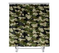 Enhome Shower Curtain Anti-Mould Waterproof Durable 3D Fashion Camouflage Pattern Decorative Polyester Curtains with 12 Hooks, Privacy Protection for Bathroom (Green,90x180cm)