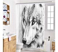 Enhome Shower Curtain Anti-Mould Waterproof Durable Creative 3D Wolf Head Pattern Decorative Polyester Curtains with 12 Hooks, Privacy Protection for Bathroom (Grey Wolf,120x180cm)