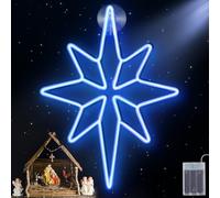 Enhon 1 Pack 16 Inch Bethlehem Star Window, Christmas Star, Nativity Lighted Outdoor, USB Powered or Battery Operated Bethlehem Christmas Neon Light for Window Bedroom Indoor Decor (Blue)