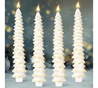 Enhon 10 Inch Christmas Tree Candles, 4 Pcs Pure Beeswax Christmas Tree Shaped Taper Candles for Xmas Festive Decor, Advent Party Celebration, Banquet Centerpiece Decoration (White)