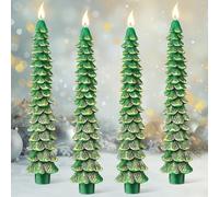 Enhon 10 Inch Christmas Tree Candles, 4 Pcs Pure Beeswax Christmas Tree Shaped Taper Candles for Xmas Festive Decor, Advent Party Celebration, Banquet Centerpiece Decoration(Green)