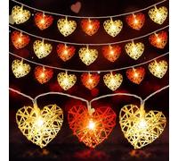 Enhon 2 Pack Valentines Heart String Lights, Vintage Rattan Heart Shaped String Light, 6.5 ft 12 LEDs Fairy Battery Operated Twinkle Light for Valentine‘s Day Wedding Indoor Outdoor Party Decor