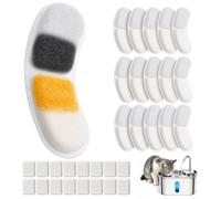 Enhon 32 Pack Cat Water Fountain Filter Replacement Compatible with Petlipo | 16 Filters + 16 Foam Sponges, Multi Layer Filtration with Activated Carbon & Resin, Replace Every 2-4 Weeks