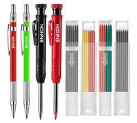 Enhon 4 Pack Carpenter Pencil Set with Sharpener, Mechanical Woodworking Pencils with 36 Refills, Deep Hole Marker for Architect/Carpenters/Scriber(Green, Red, Black, Yellow)