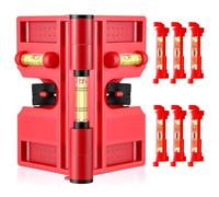 Enhon Adjustable Magnetic Post Level with 6 Hanging String Line Levels, Folding Post and Pipe Leveler for Metal and Non Metal Posts, Includes Elastic Strap for Hands Free Work, Red