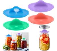Enhon Airlock Fermentation Lids for Wide Mouth Mason Jars, 4 Pack Silicone Self Burping Mason Jar Airlock Lid for 3" Jars, No Burping Needed, Ideal for Sauerkraut, Kimchi, Pickles, Probiotic Foods