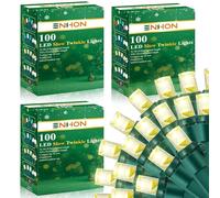 Enhon Slow Twinkling Christmas Light, 100 Lights 35 Ft Twinkle Pulsing Christmas, 5mm LED Wide Angle Soft Random Shimmering Set with Green Wire(Warm White,3 Pack)