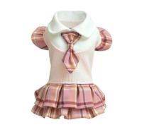 ENHVNYZA Dog Clothes Spring Summer Thined Plaid Dress For Small Princess Skirt Comfortable Cotton Pet Outfits Bulldog Chihuahua-pink-s