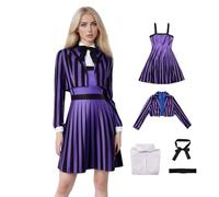 Enid Sinclair Cosplay Costume,Stripes Pleated School Uniform Set,Academy School Suit with Bow Tie and Belt for Halloween Carnival Party (Purple, 3XL)