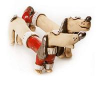 Enigma Supplies Ceramic Figurine Dachshund Pair with Red Heart Mr and Mrs in Red Pats and Sweater Ceramic Quirky Ornament For Dog Lovers Cool as a Wedding Gift