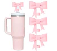 EnigmaDrop3 Pcs Classic Pink Bow Straw Covers Cap Toppers Compatible with Stanley 30&40 oz Tumbler Cups,Reusable Cute Silicone Straw Tips Lids Protectors for 0.4 in/10mm Stanley Cups Straw Accessories
