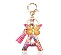 EnigmaDrops Alphabet Initial Letter Keychain or Keyring with Butterfly Tassel Pendant, Pink Resin Cute Keyring Petals Charm for Women Girls Purse Bag Handbag Luggage Travel Decoration