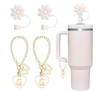 EnigmaDrops Compatible with Stanley Cup Accessories, 2PCS Butterfly Letter Charms with 2PCS 10mm Stanley Straw Cover Cap for Stanley Cup 30&40 Oz, Silicone Stanley Straw Toppers for Stanley Tumbler(G)