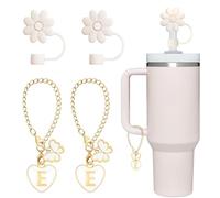 EnigmaDrops Compatible with Stanley Cup Accessories, 2PCS Butterfly Letter Charms with 2PCS 10mm Stanley Straw Cover Cap for Stanley Cup 30&40 Oz, Silicone Stanley Straw Toppers for Stanley Tumbler(E)
