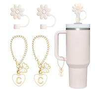 EnigmaDrops Compatible with Stanley Cup Accessories, 2PCS Butterfly Letter Charms with 2PCS 10mm Stanley Straw Cover Cap for Stanley Cup 30&40 Oz, Silicone Stanley Straw Toppers for Stanley Tumbler(C)