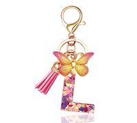 EnigmaDrops Keychains in the shape of Initial letters for Women Tassel Butterfly Pink Purple Cute Car Keyring for Wallet Purses Backpack