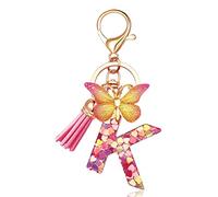 EnigmaDrops Keychains in the shape of Initial letters for Women Tassel Butterfly Pink Purple Cute Car Keyring for Wallet Purses Backpack