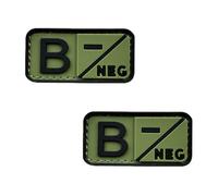 EnigmaGlow 2 Pcs Tactical Blood Type B Negative Small Patch 3D PVC Rubber Applique Emblem Hook Backed (Green Compatible with B Negative)