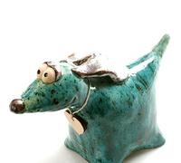 EnigmaSupplies Handcrafted Ceramic Greyhound Figurine - Elegant Home Decor Accent (Teal)