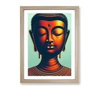 Enigmatic Buddha Framed Print | A2 Oak Framed Wall Art | Ready to Hang | Modern Religious Picture | Living Room Bedroom Lounge Office