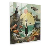 Enigmatic Glass Print - Surrealist Collage Glass Wall Art - Dream-like Home Decoration Glass print - Unexpected Juxtapositions Glass art, 12" x 12"