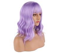 eNilecor Lavender Purple Wig Short Colorful colored Curly Wavy Synthetic Bob Wigs with Air Bangs 14" Natural Wigs for Women
