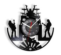 ENILSA Silent Round Wall Clock 3D Wall Clock-12 inch Rock Band Music Group Wall Clock Rock Band Drummer Heavy Metal Group Guitarist Performance Stage Show Vinyl Record Wall Clock Gift