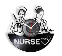 ENILSA Wall Clock 12 ''Non-ticking Silent Quartz Decorative Clocks Nurse Vinyl Album Re-purposed Record Wall Clock Hospital Angel In White Cure The Sick Wall Watch Art-Decor For Medical Staff