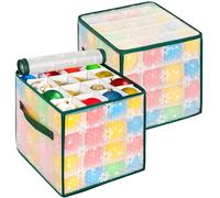 Enipate 2 Pack Christmas Bauble Storage Box Cube With Dividers, Foldable Clear Xmas Ornaments and Decorations Container, Stores up to 64 Baubles, 4 Layer Holder with Card Slot, Zipped Lid & 2 Handles