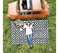 Enipate Geometric Outdoor Rugs for Garden Patios Clearance, 4x6ft Reversible & Easy Cleaning Decking Rug, Portable Comfortable Woven Waterproof Carpet (120x180cm, Grey)