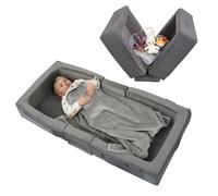 ENITYA Toddler Travel Bed - Portable Foldable Soft Foam Floor Bed for Kids 18M-4yr, No Assembly, Washable Cover, Built-in Safety Rails, Compact for Travel & Home Use, Grey