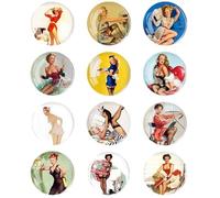 EnixwH 12 Pcs Powerful Fridge Magnets, 30MM Time Girl Theme, Glass Material, Round Shape, DECORATIVE_MAGNET