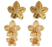 EnixwH 2 Pairs Statement Earrings, Flower Earrings, Gold, Personalised Wedding Earrings, Statement Earrings, Large Golden Flower Earrings for Girls, Women, Party Accessories, Daily Life, Wedding